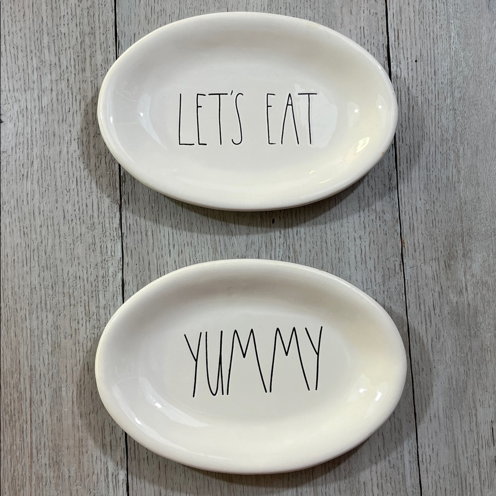 Rae Dunn Artisan Collection YUMMY and LET’S EAT Side Dish Set - Picture 1 of 5
